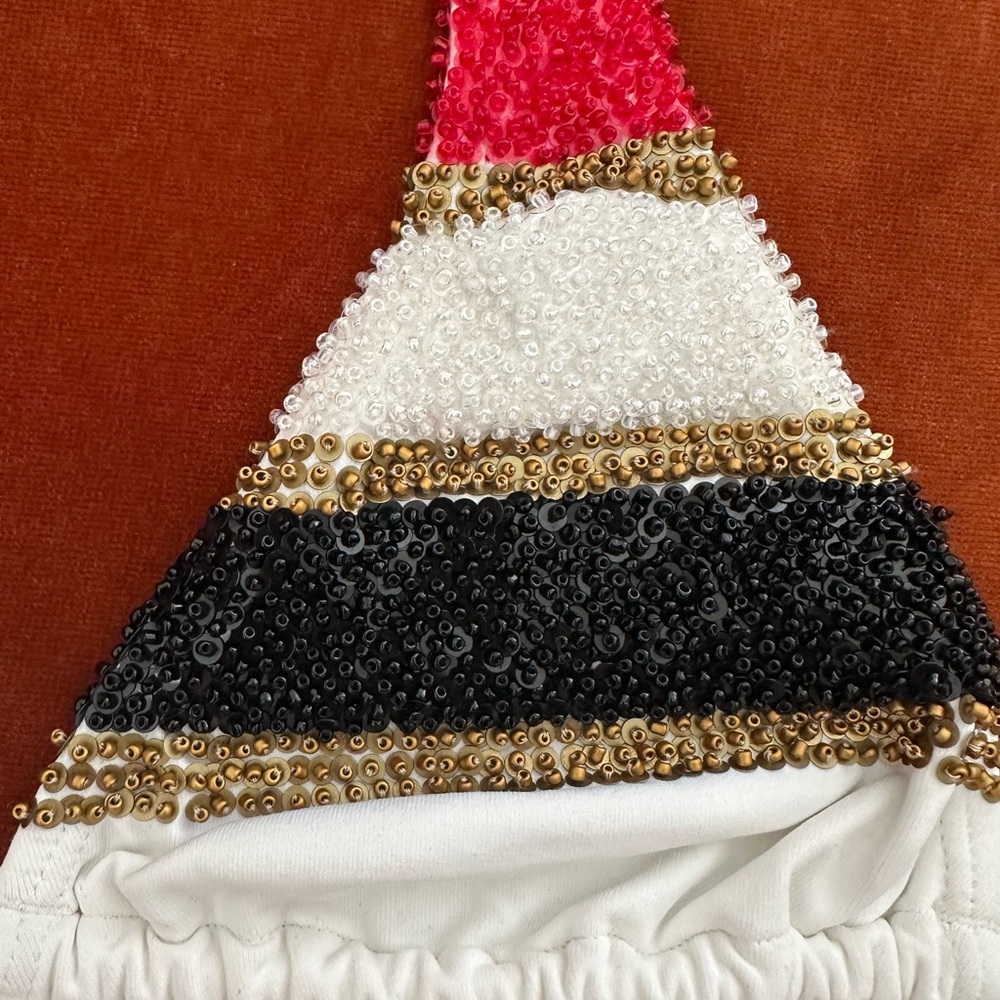 Beautiful New Italian Beaded Triangle Top Black O Ring bottom Bikini Set Large - Picture 8 of 9